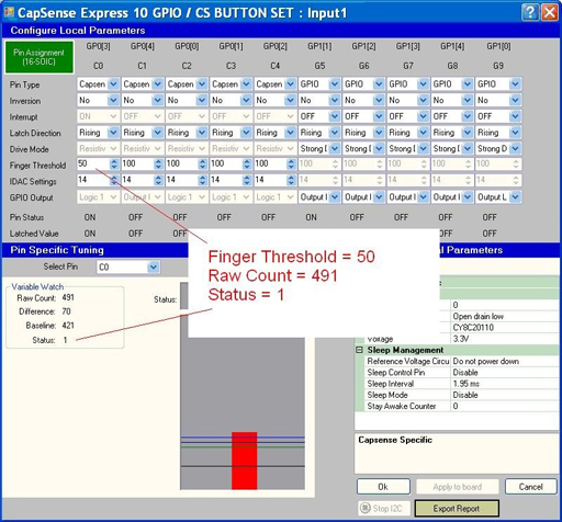 Figure 4: Calibrating a sensor using Cypress' CapSense&reg; Express Tool.